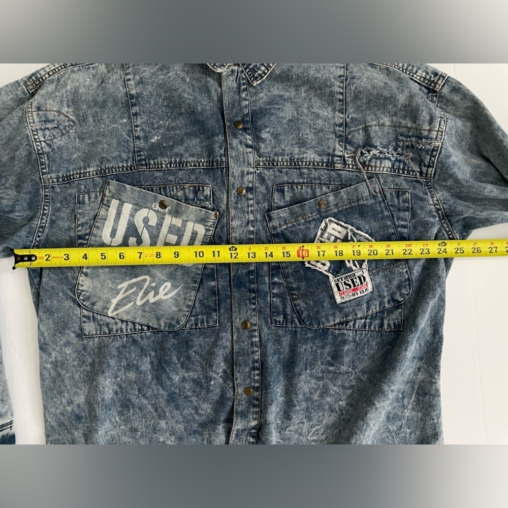 Get Used by Elie Vintage Destroyed Denim Acid wash Shacket jacket l oversized - Picture 6 of 10
